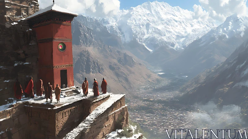 AI ART Serene Mountain Landscape with Monks