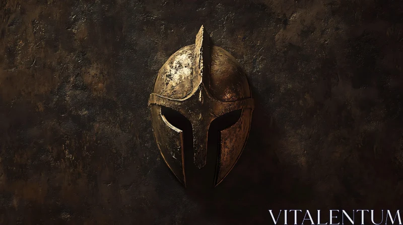 Bronze Warrior Helmet on Dark Background AI Image