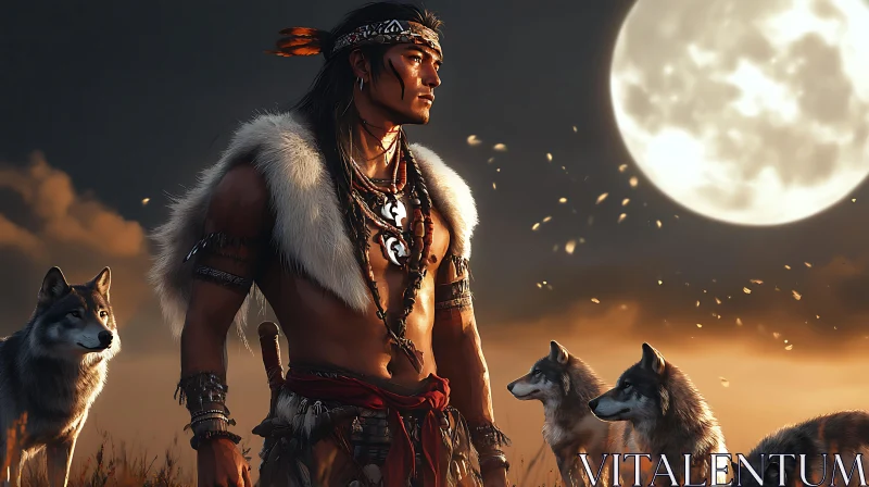 AI ART Man with Wolves in the Night