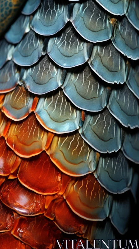 Close-Up of Exotic Bird Feathers: A Study in Scale and Colour AI Image