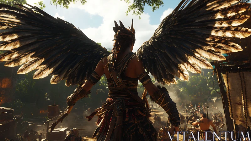 Warrior with Wings Facing the Enemy AI Image