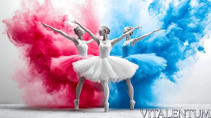 AI ART Ballerinas with Pink and Blue Smoke
