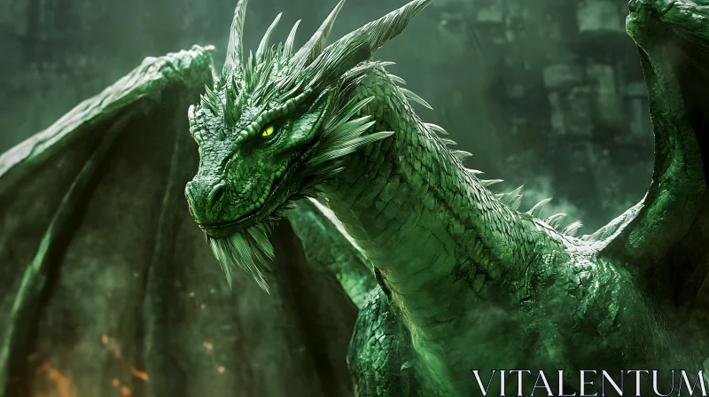 AI ART Emerald Dragon Close-Up