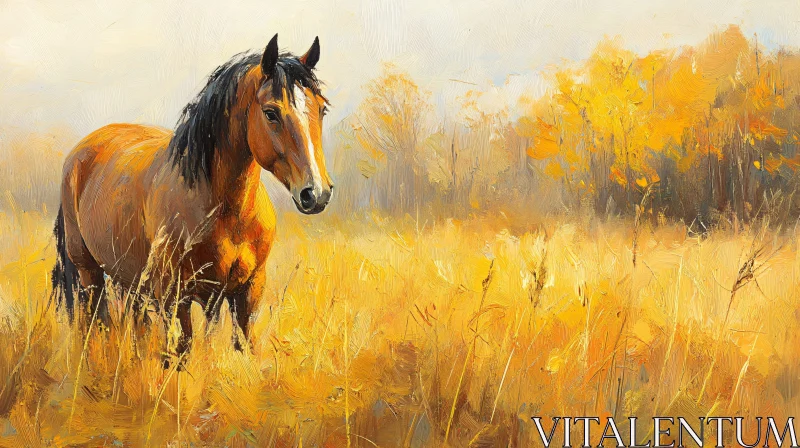 AI ART Horse in Autumn Meadow Art