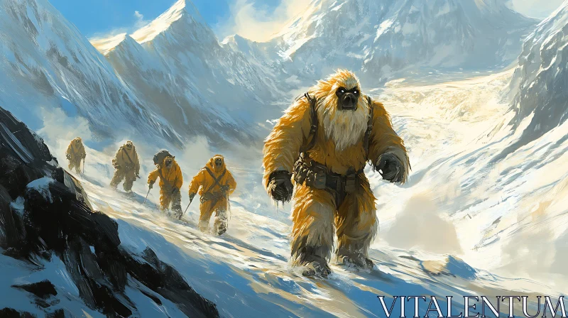 AI ART Mountain Expedition with a Yeti