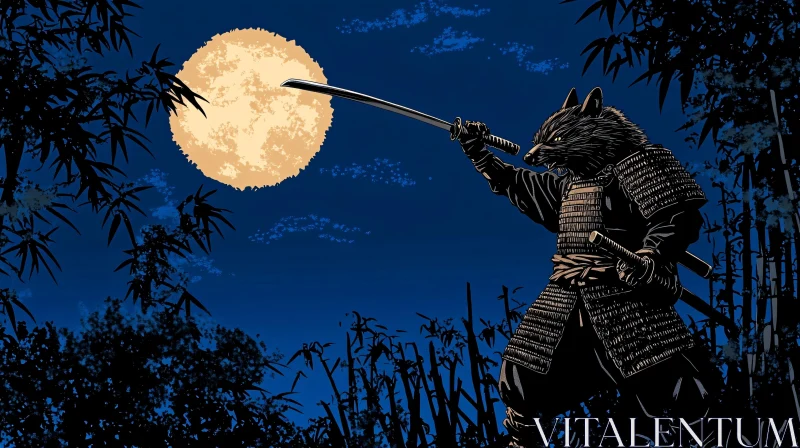 Night Warrior Wolf Samurai AI Image