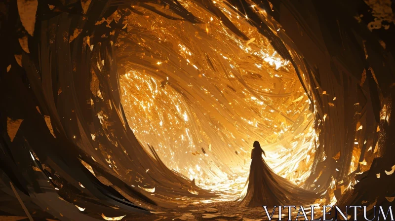 Enigmatic Golden Vortex - Intriguing and Mysterious Artwork AI Image