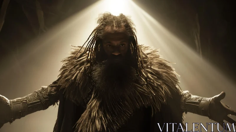 Enigmatic Old Man with Long Beards | Theatrical Lighting | Stylish Costume Design AI Image