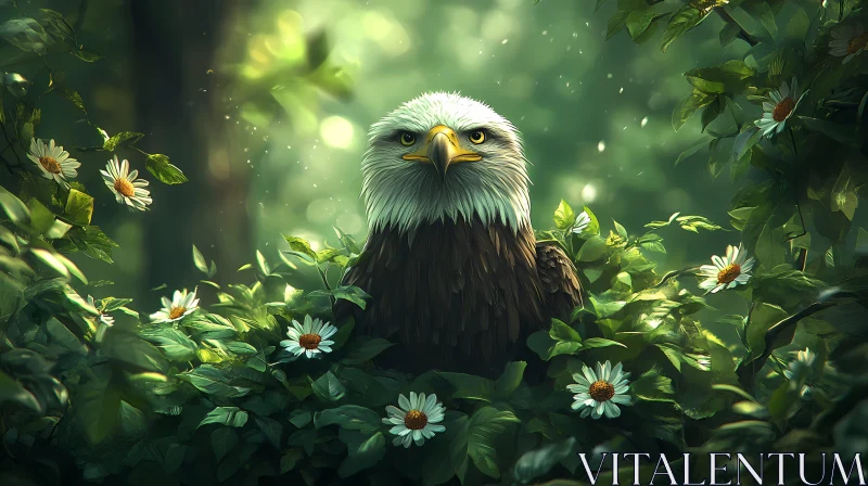 Eagle and Daisies in Forest AI Image