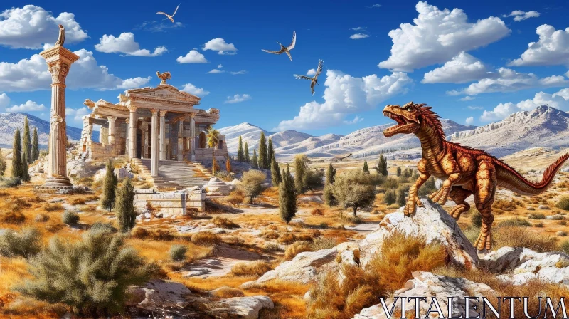 Majestic Ruins: Ancient Greek Temple amidst Natural Splendor AI Image