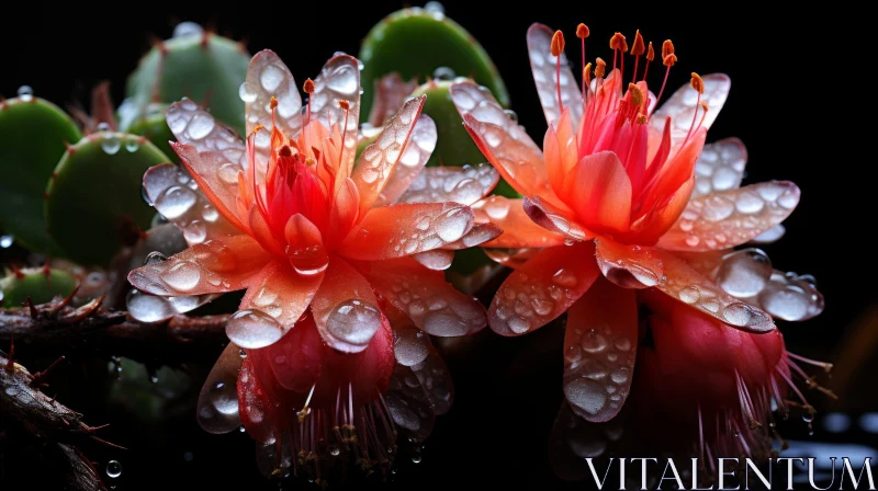 Serene Beauty of Cactus Flowers with Water Droplets AI Image