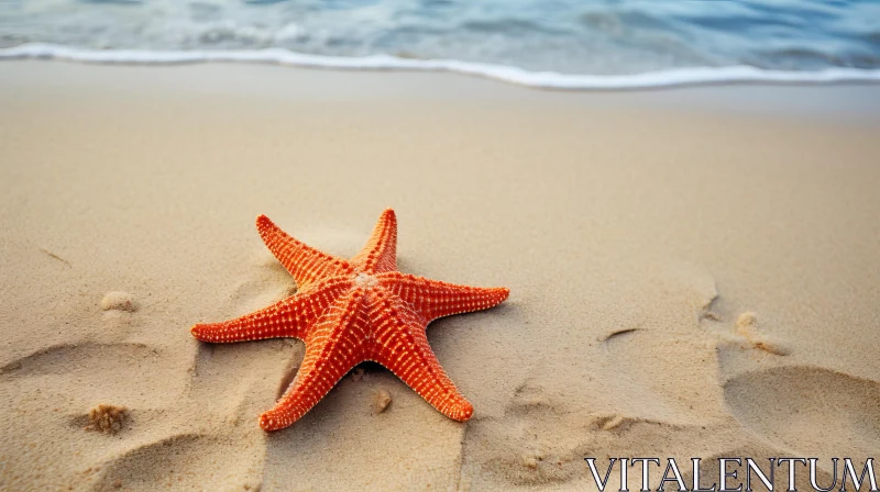 Starfish on Beach: A Serene Interplay of Marine Life and Terrestrial AI Image