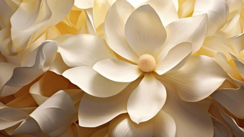 White Magnolia Flowers in Light Beige and Gold - 3D Art