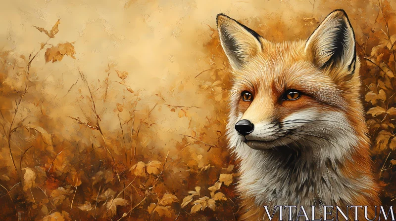 Wildlife Fox in Autumn Foliage AI Image