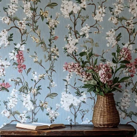 Serene Floral Arrangement on Vintage Wallpaper