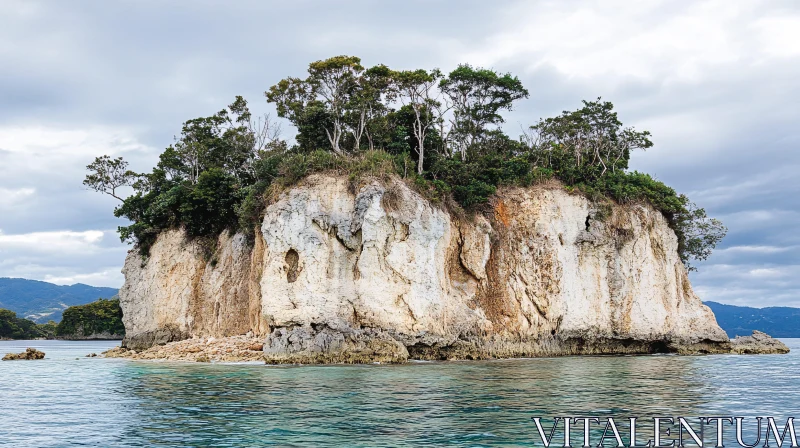 AI ART Serene Island Landscape with Cliffs and Trees