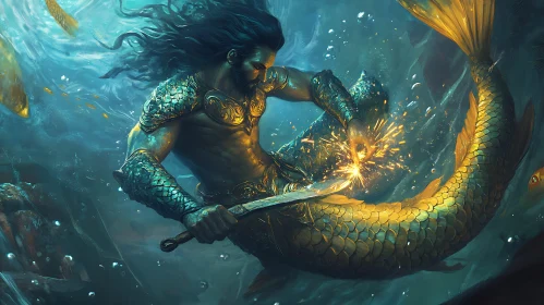 Underwater Merman with Sword