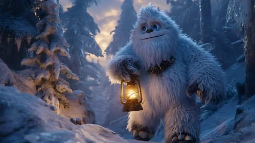 Winter Forest Yeti with Lantern