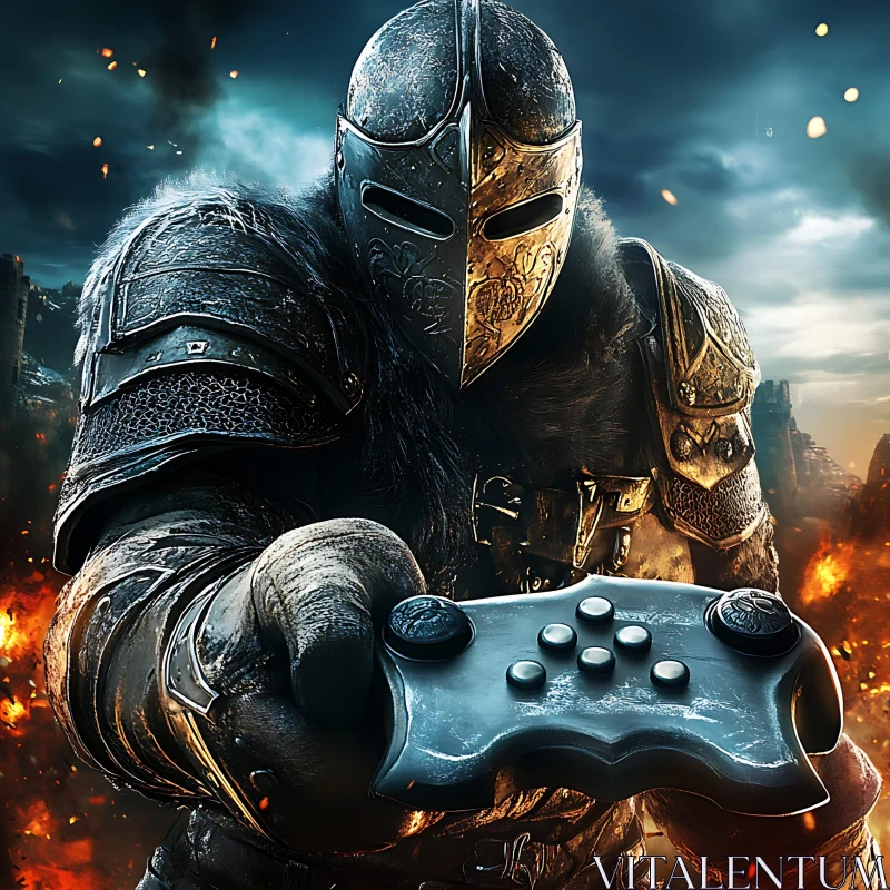 AI ART Armored Warrior Holding Game Controller