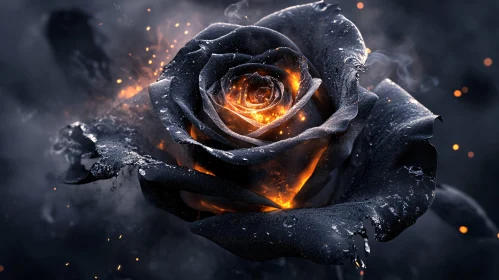 Fiery Black Rose in a Smoky Atmosphere