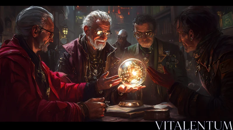 AI ART Wizards Contemplate the Glowing Orb