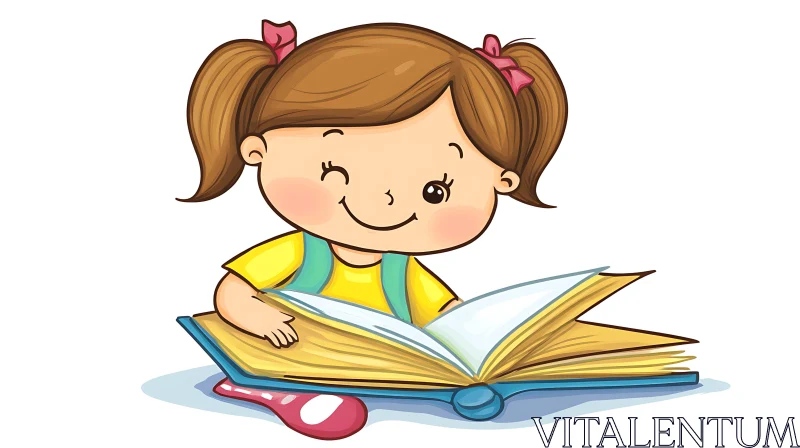 Cartoon Girl Enjoying a Book AI Image