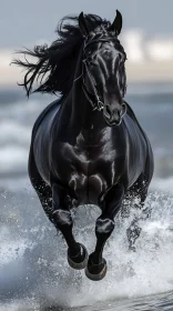 Elegance of a Black Horse in Motion