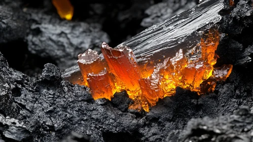 Radiant Orange Crystals in Charred Terrain