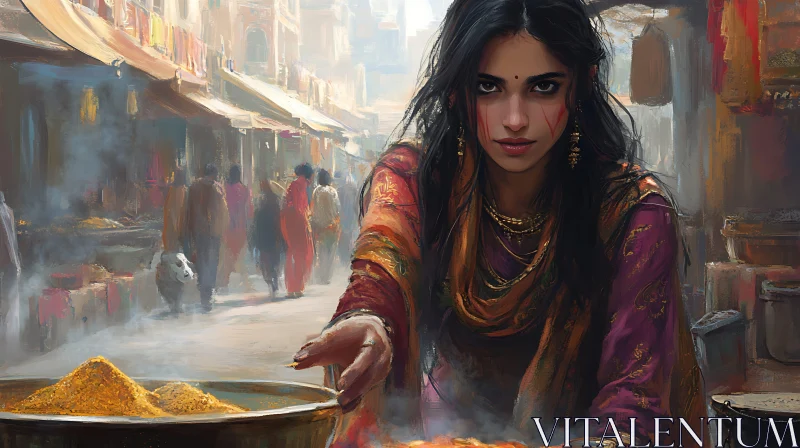 Portrait of Woman in Indian Market AI Image