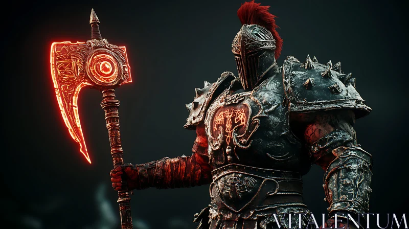 Armored Warrior Holding Red Axe AI Image