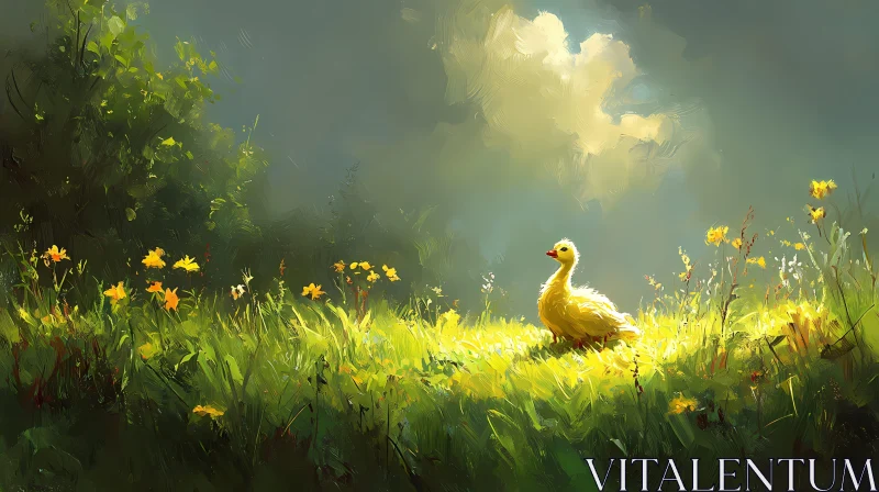 Duckling in Radiant Sunshine AI Image