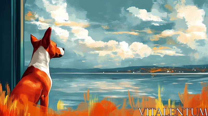 Whimsical Dog and Lake Scene AI Image