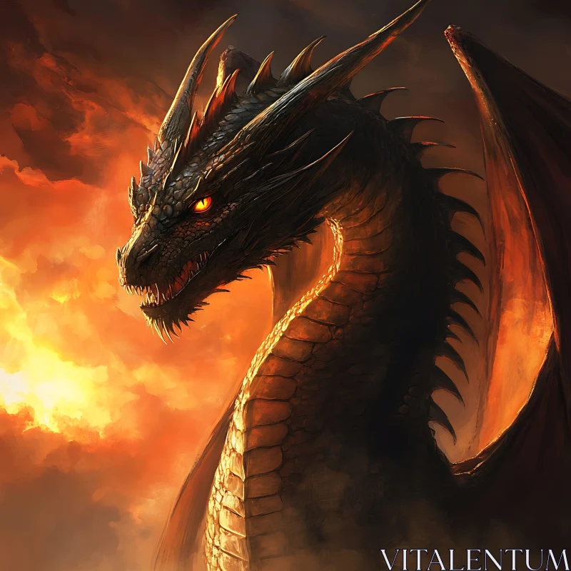 Dragon in Fiery Skies AI Image