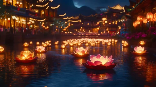 Night River Lotus Lanterns
