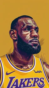 Illustration of LeBron James in Yellow Lakers Jersey