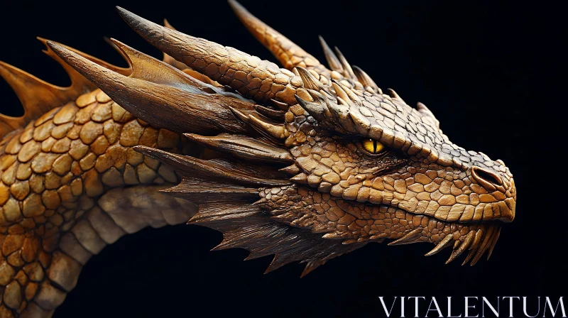 Mythical Dragon Portrait Golden Scales AI Image