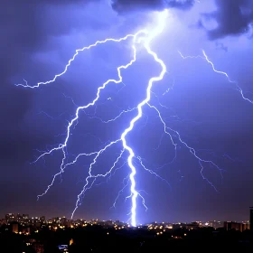 City Lights Under Lightning Storm