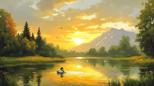 Serene Lake and Sunset Landscape