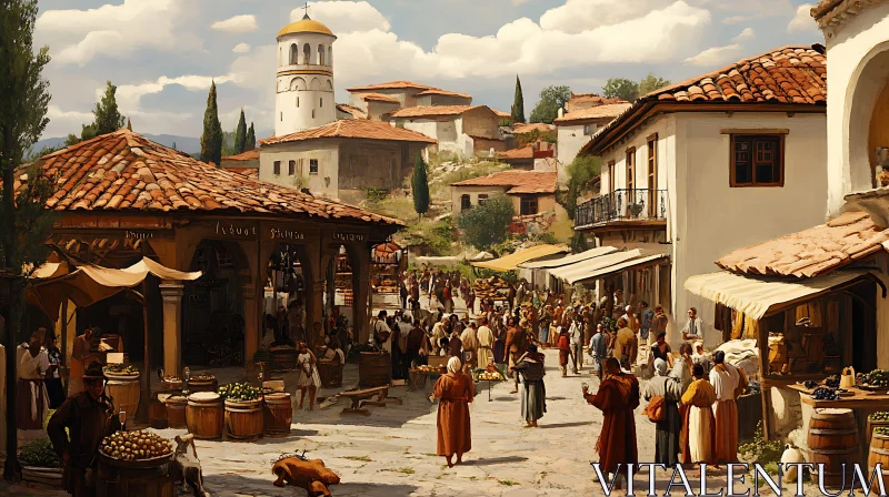 Bustling Market in Ancient City AI Image