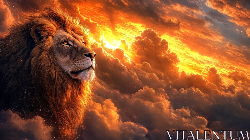 AI ART Regal Lion Portrait with Glowing Cloudscape