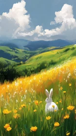 Tranquil Meadow with Bunny and Blossoms