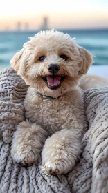 Cute Cream Puppy in Blanket