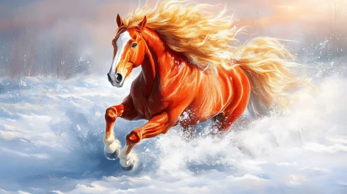 Fiery Horse in Winter Landscape