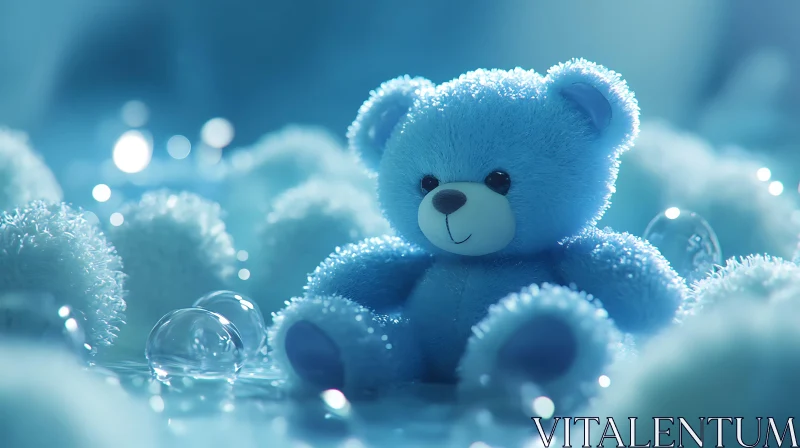 AI ART Blue Plush Bear in Ethereal Setting