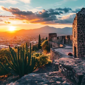 Cityscape Sunset View From Stone Structure