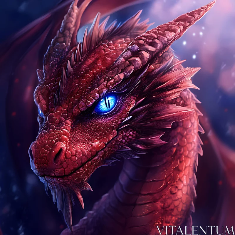 AI ART Scarlet Dragon Portrait with Blue Eyes