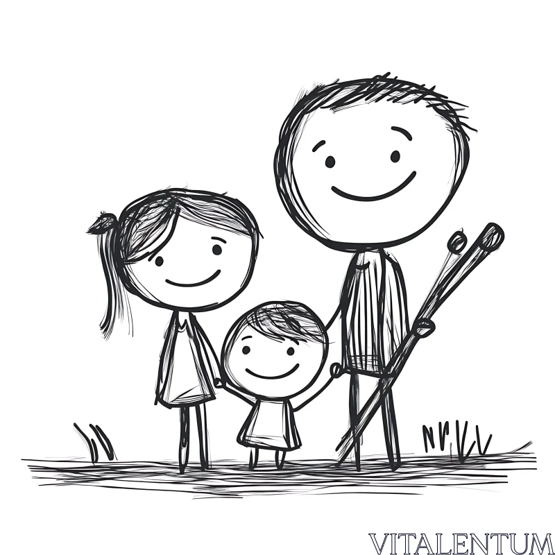 Minimalist Family Portrait in Black and White AI Image