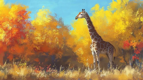 Giraffe in Autumn Landscape