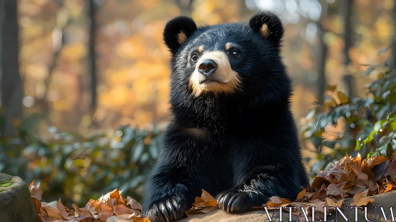 Bear Cub Amidst Autumn Leaves AI Image