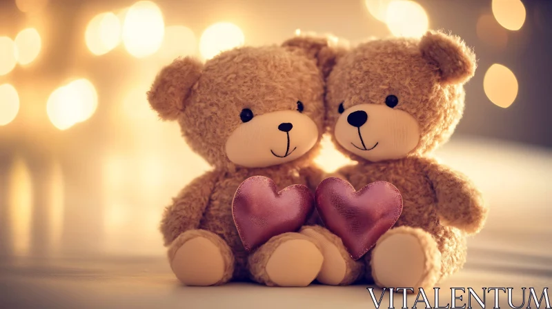 Two Teddy Bears Holding Hearts AI Image